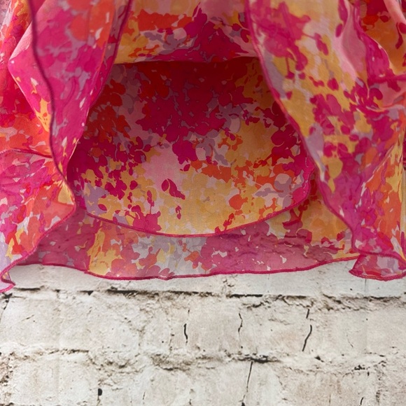 Diane Von Furstenberg Sze 4 100% Silk Tiered Skirt Pink Yellow Orange Floral - Picture 4 of 5